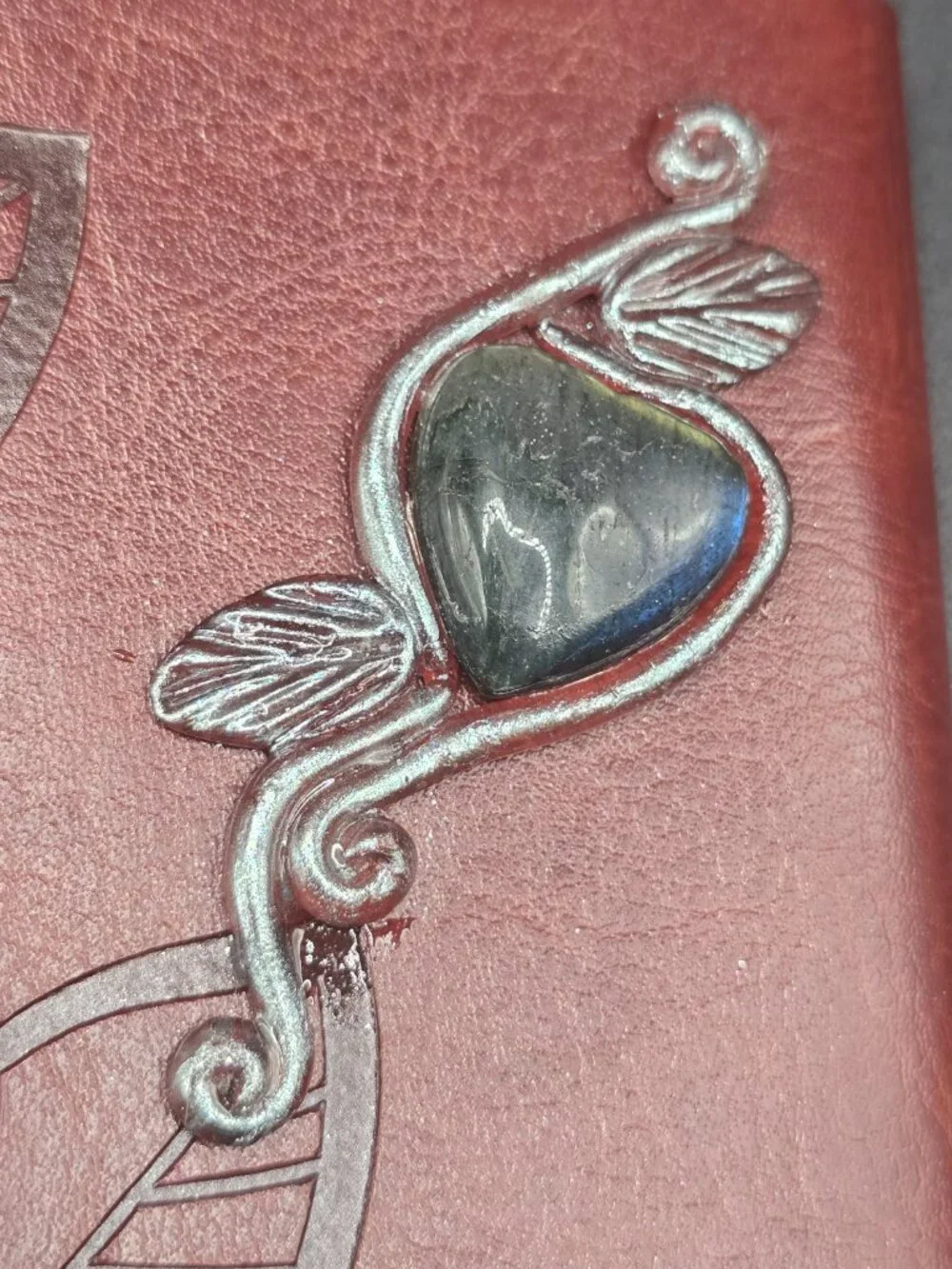 Brown Faux Leather Journal | Amethyst Crescent Moon & Labradorite Heart